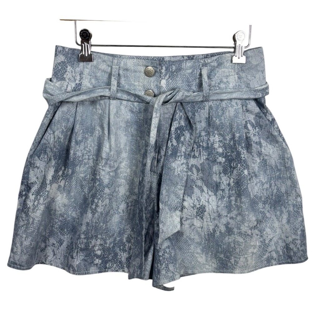 Explosion Floral Lace Print High Waist Tie Front Shorts Sz M Made in Turkey